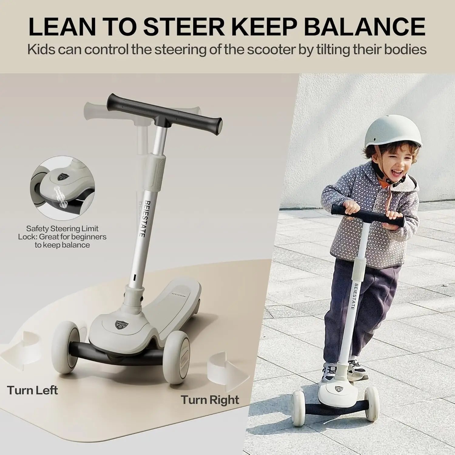 Trottinette pliable esthétique pour enfants, trottinette à 3 roues pour enfants âgés de 3 à 17 ans, maximum de 220 lb, verrouillage du limite de direction, guidon réglable, un