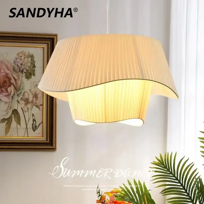 SANDYHA Simple Fabric Chandelier Restaurant Bedroom Wabi-sandy Style Pendant Light Hotel Design Bedroom Led Lamp Bar Living Room