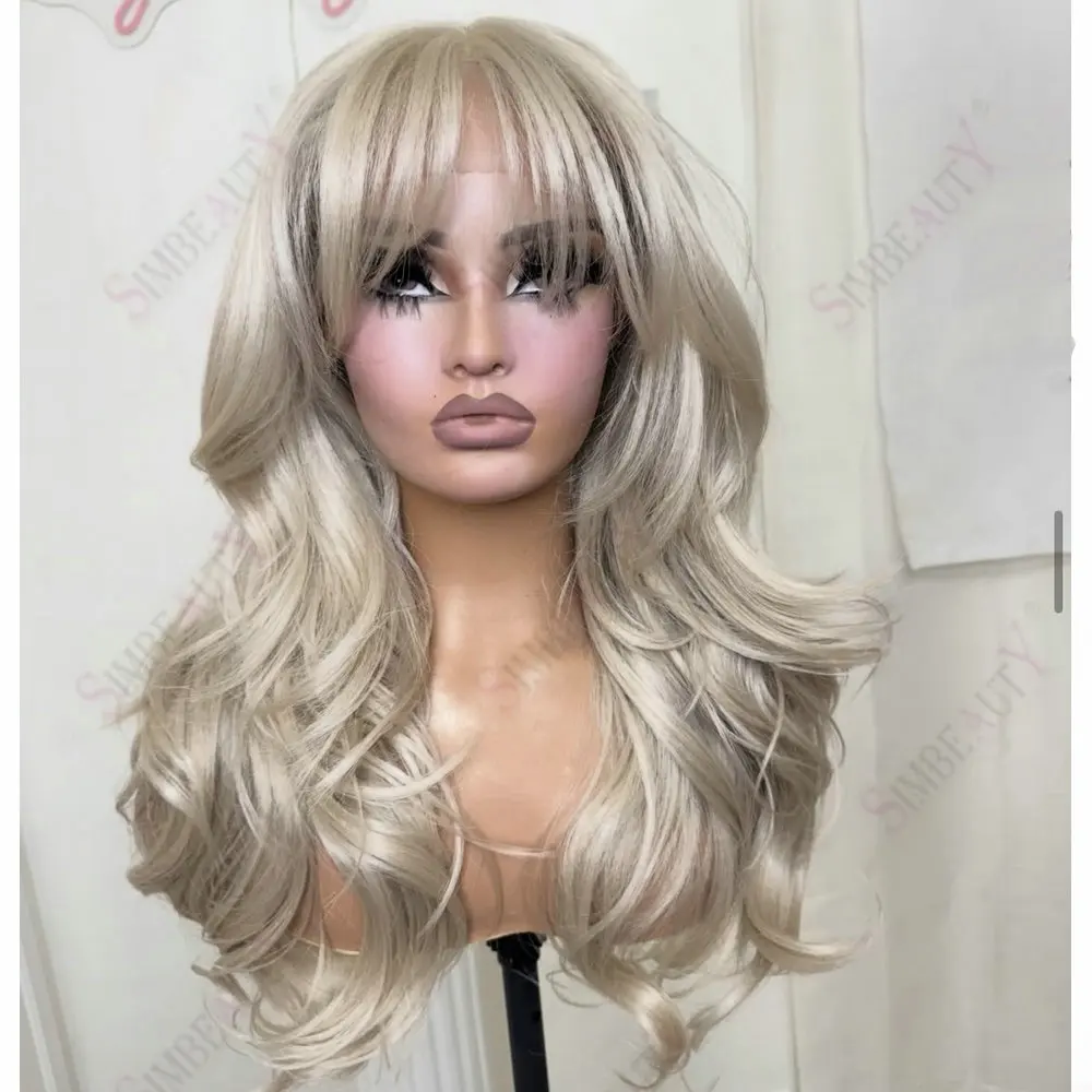 Cremblonde Echthaar-Perücke mit europäischem Haar, 13x3 Lace Front, für Damen, lockere Wellen, 100% Echthaar, natürlicher Haaransatz, Full Lace Perücke