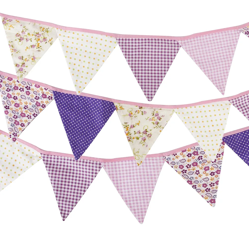 

12pcs Triangle Purple 2.3M Cotton Party Wedding Decoration Bunting For Home Garden Outdoor Triangle Bunting Celebration