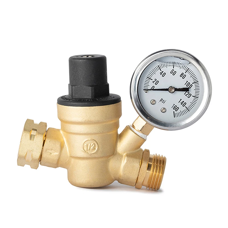 Water Pressure Regulator Valve Lead-Free Brass Adjustable Water Pressure Regulator Reducer with Gauge