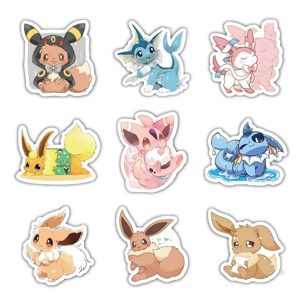 Pegatinas de Pokémon Eevee para niños, pegatinas de dibujos animados Kawaii para álbum de recortes, teléfono, coche, impermeables, 10/30/60 piezas