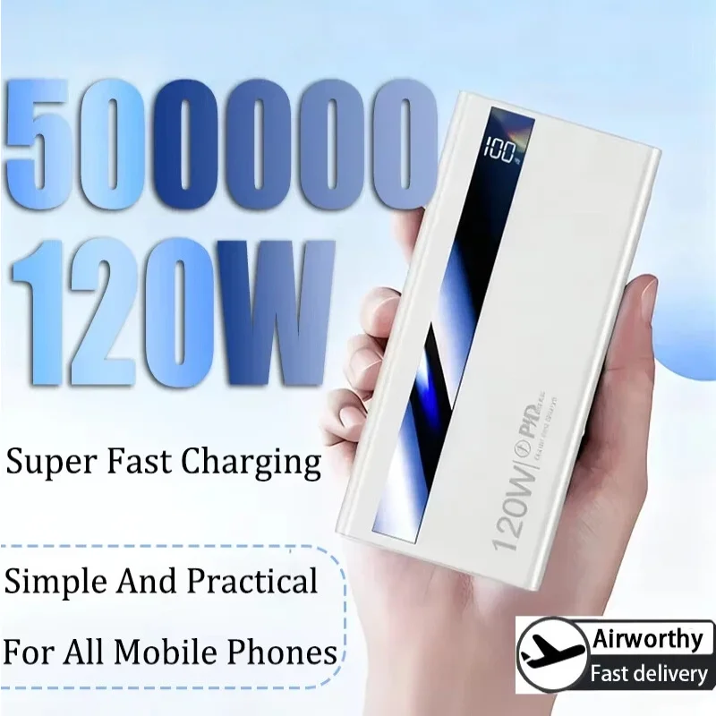 500000mAh Large Capacity Power Bank 120W Super Fast Charging Power Bank Portable Battery Charger Digital Display Power Bank