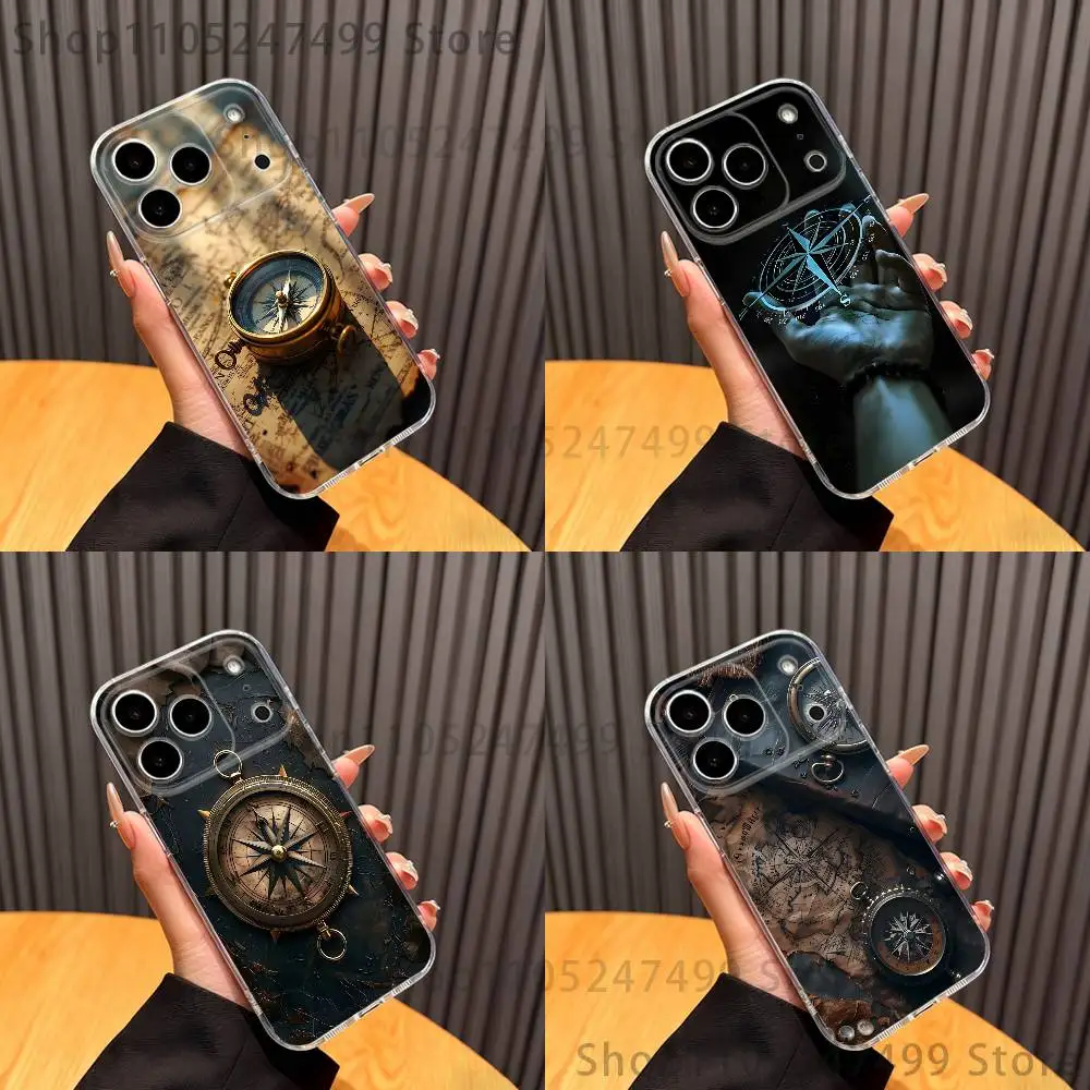 

Compass Phone Case For iPhone 17,16,15,14,13,12,11 Pro,Max,Plus,XR,Mini,E Clear Full-coverage Soft Cover