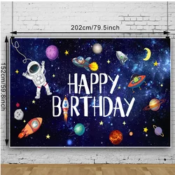 Outer Space Happy Birthday Photography Background Astronaut Rocket Backdrop Banner  for Children's Birthday Party