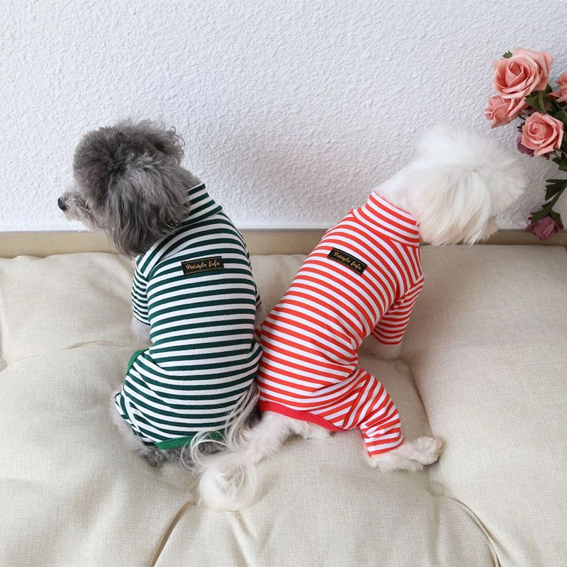 Dog Clothes Stripe Pet Cat Dog Jumpsuit Cotton Autumn Winter Coat Thin Dog Warm Clothes Puppy Sweatshirt Pet Chihuahua Pajamas