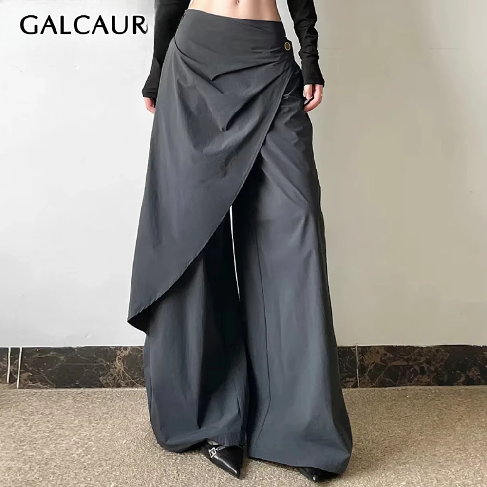 GALCAUR Solid Loose Spliced Button Fashion Pants for Women Patchwork Skirts Minimalism High Waist Pant Female Autumn Clothing