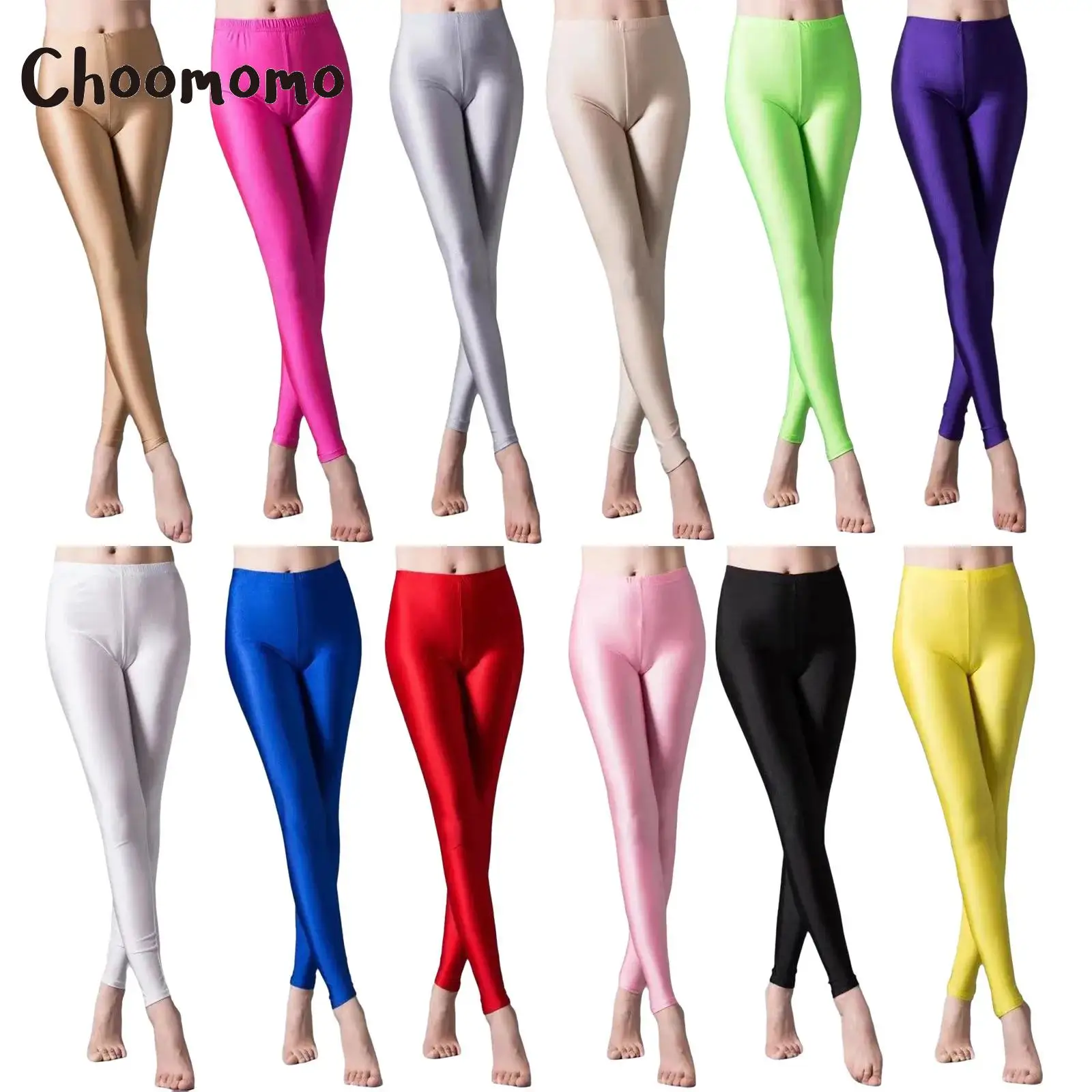 Hoge elastische glanzende skinny legging dames glanzende metallic broek slim fit elastische panty workout legging sport fitness yoga broek