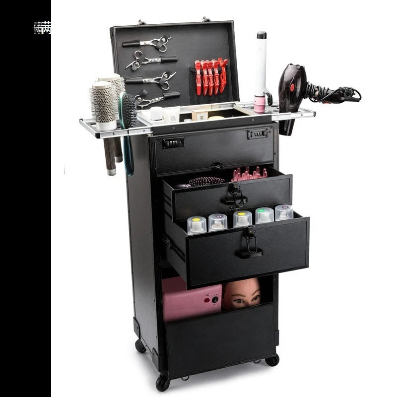 Hair Toolbox Hair Stylist Tie Rod Beauty Stylist Large Work Box Large Capacity Hair Salon Cart with Drawers