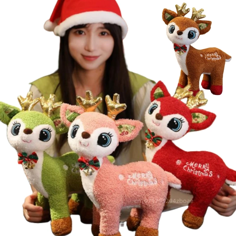 6pc Colors Cute Cartoon Christmas Elk Plush Doll Pillow Kawaii Standing Deer Plush Toy Home Decor Holiday Gift For Boys And Girl