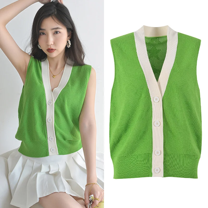 

Summer 2025 New Women's Ice Silk Thin Knitted Cardigan Top Star Embroidery Open-irt Sle Faionable Commute Sle Vest