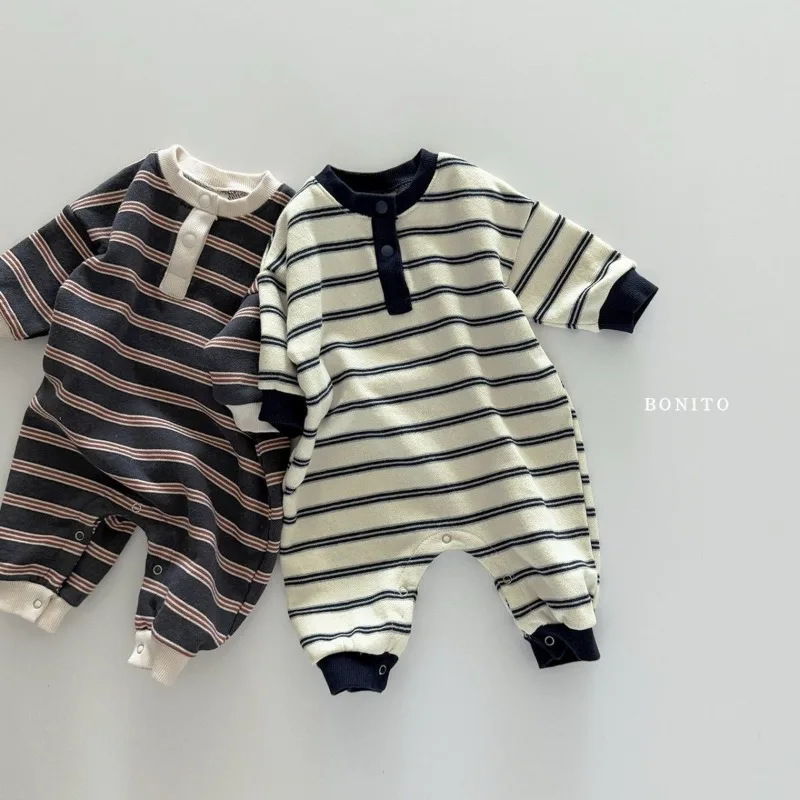 INS Baby Jungen Strampler RAISE Herbst 6-24M Kinder Jungen Gestreifter Overall Locker Lässiger Kleinkind Neugeborenen Jungen Einteiler Bodysuit – Detail 4