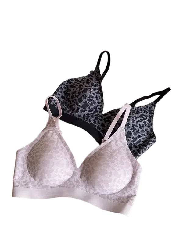 KUCLUTSeamless Push-Up Bra Women Small Chest Enhancer Wireless Anti-Sag Leopard Print Thin Cup Lightweight Sun Comfort Allure