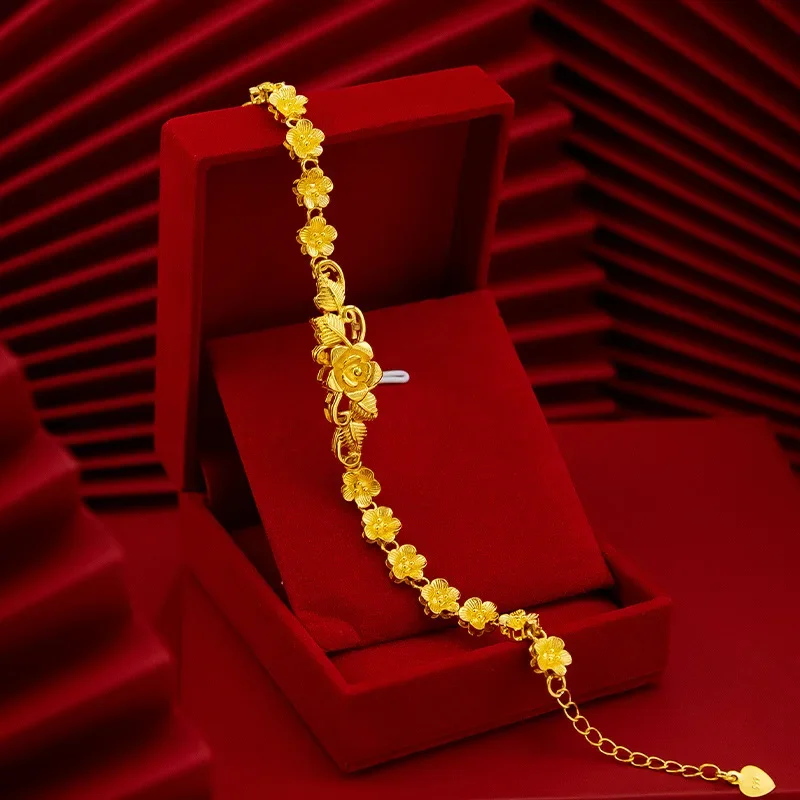 

9999 Real 24K Yellow Gold Flower Bracelet, Timeless Accessory
