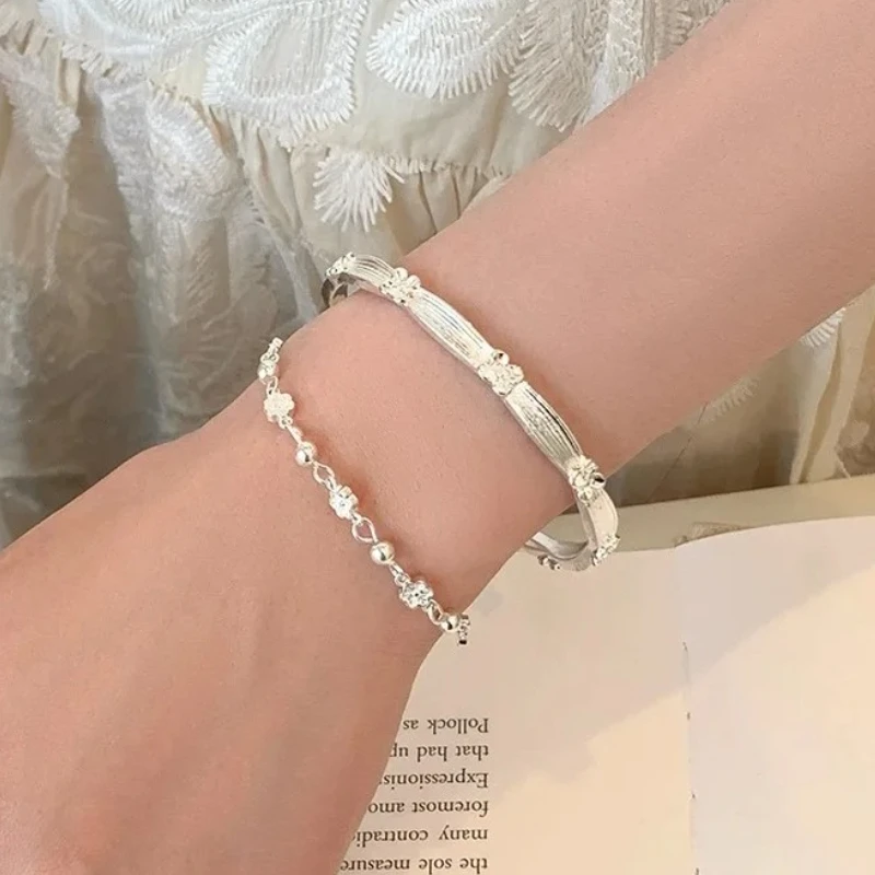 

925 Sterling Silver Exquisite Flowers Plants Round Beads Bracelet for Women Fine Jewelry Minimalist Accessories Wholesale