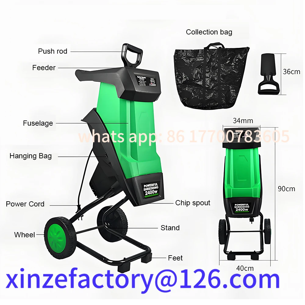 

Customizable Electric Leaf Crushers Tree Shred Machine 2400W High Power Leaf Crusher Hand-Pushed Shredder Garden Tool Wood Shred