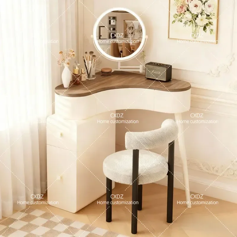 Solid Wood Corner Dresser Bedside Makeup Table Small Bedroom Simple Modern Vanity for Small Apartment Super Narrow Space