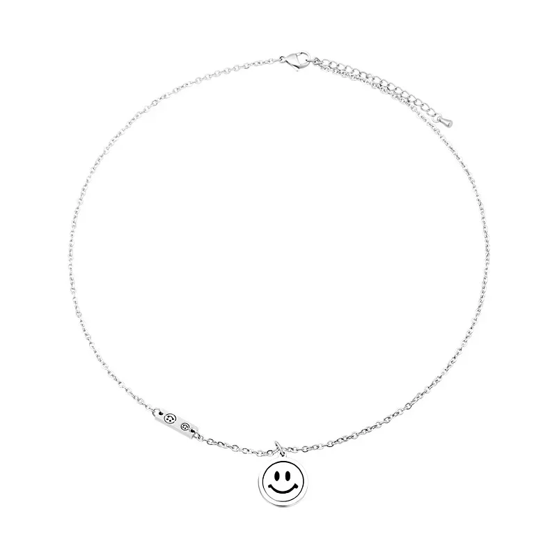 Collar de cara sonriente para mujer, colgante abatible, cadena elegante, joyería de regalo