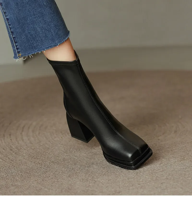 Sexy High Heel Ankle Boots Women Fashion High Quality Leather Zippesr Shoes Ladies Elegant Short Botas