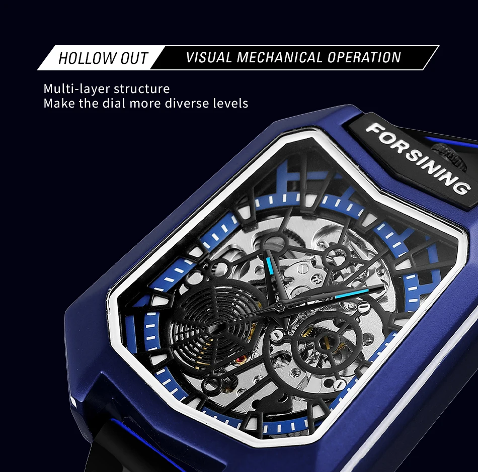 2024 New Luxury Brand Watch for Men Automatic Mechanical Silicone Band Sapphire Mirror Tonneau Skeleton Watches Waterproof Sport