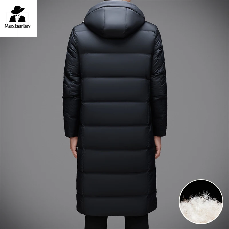 Winter New Men\'s Down Jacket Light Luxury Business Long Knee-length Thickened 95% Duck Down Parka British-style Warm Hooded Coat