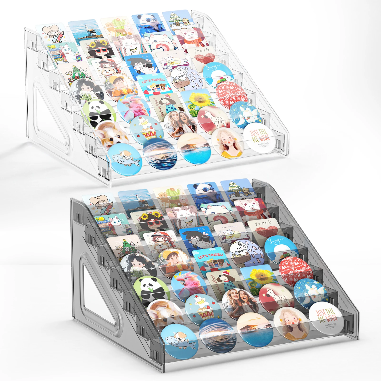 

2 Pieces Stackable Clear Acrylic Display Stand For Collectibles Perfect For Figurines, Pins, Badges, Miniatures, Cards, Stickers