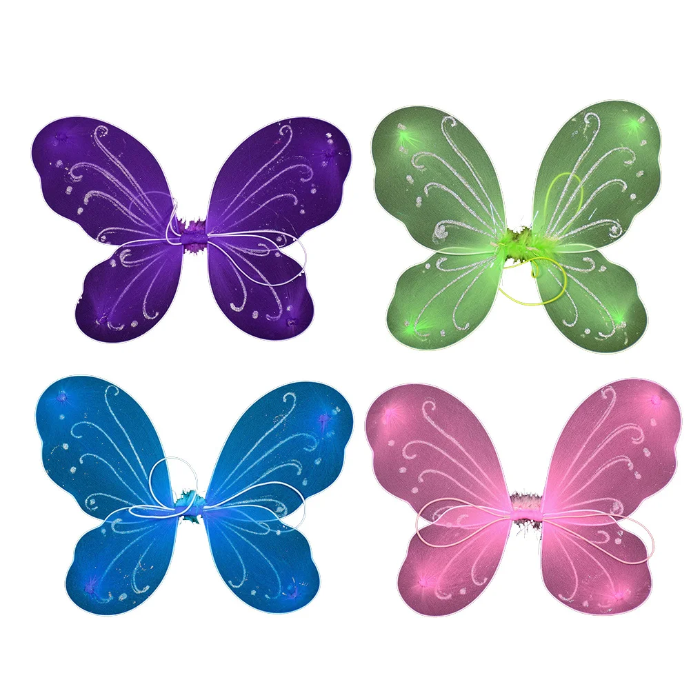 4Pcs Butterfly Wings Multicolor Performance Costumes Children Stage Props Halloween Party Cosplay Accessories for Boys Girls