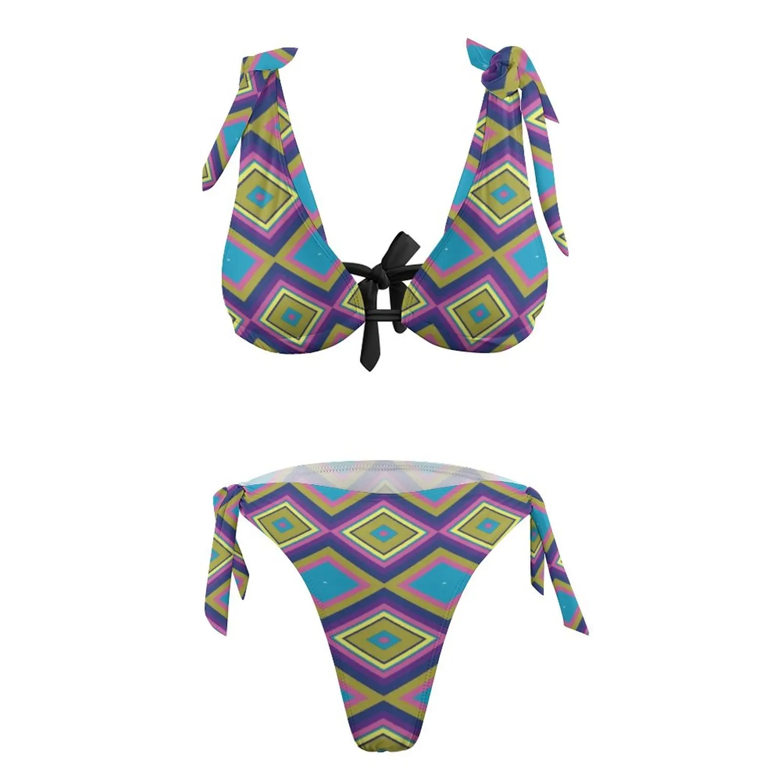 Baju Renang Bikini Motif Berlian Bohemian Pakaian Renang Geometris Warna-warni Seksi Set Bikini Elegan Baju Renang Pakaian Pantai Dapat Disesuaikan