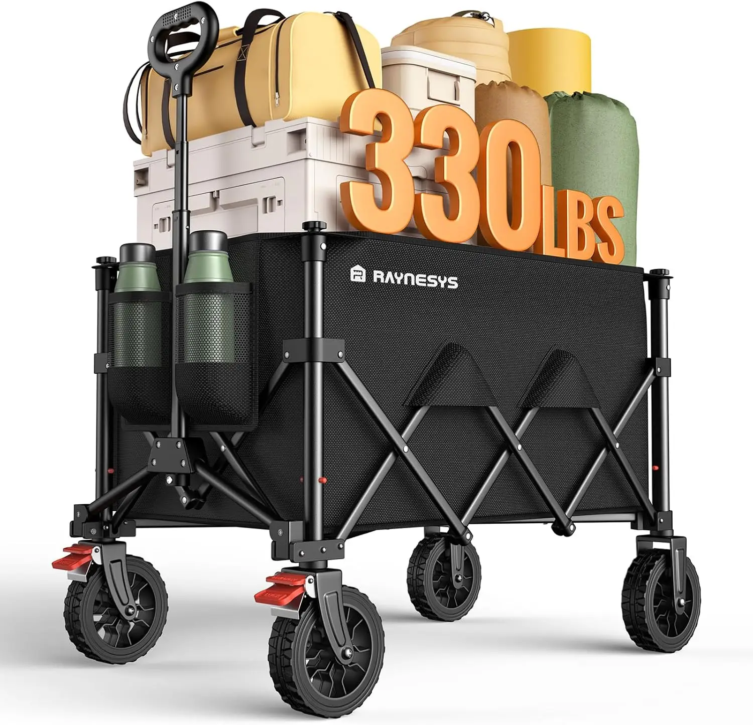 

Foldable Collapsible Wagon Cart 330lbs Capacity with All-Terrain Wheels and Brakes for Camping Shopping Sports