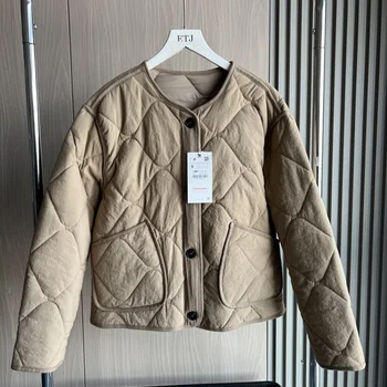 ETJ 2025 printemps nouveau femme vintage col rond matelassé ...