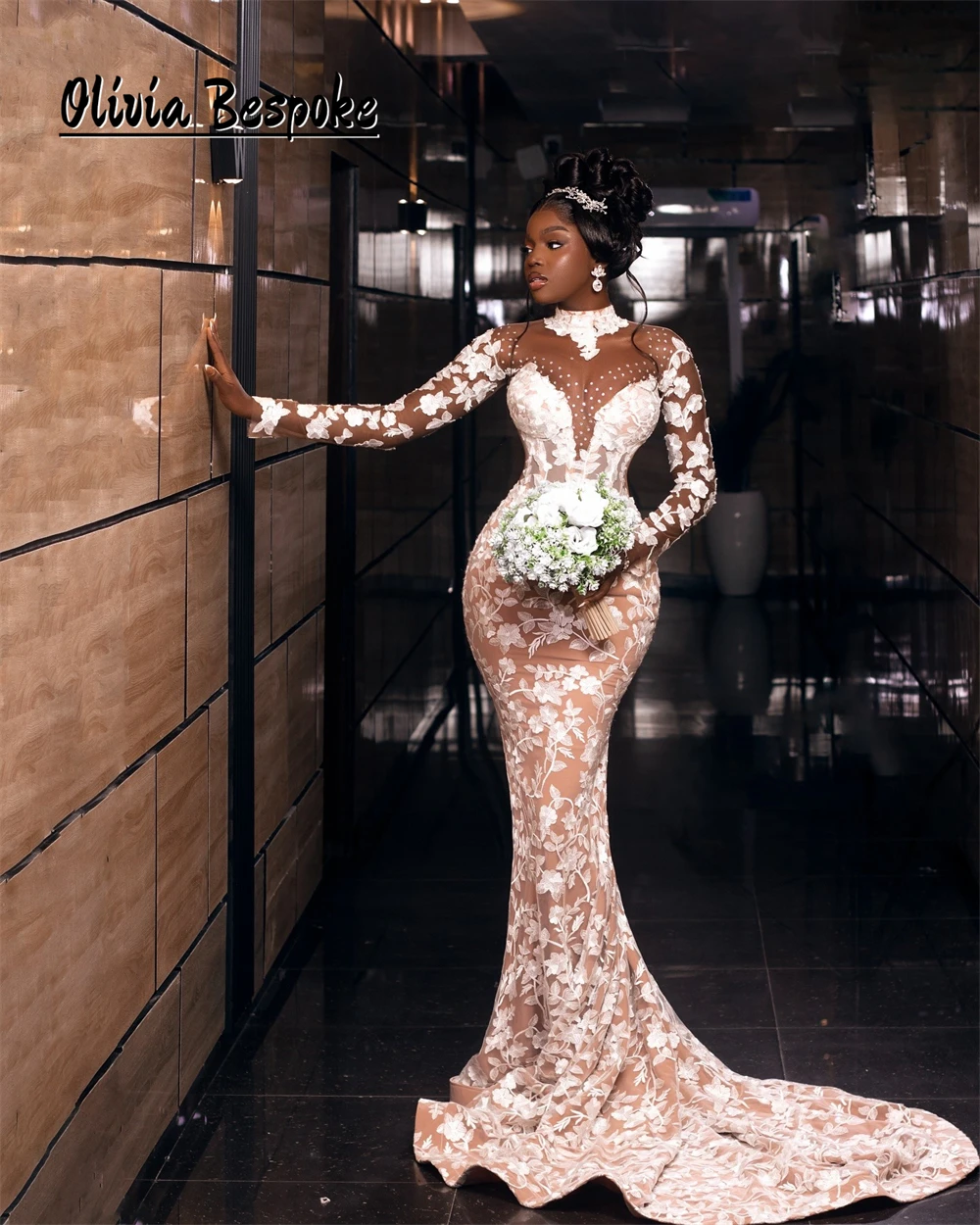 

Fine High Neck Aso Ebi Mermaid Lace Wedding Dresses Long Sleeves Beads African Bridal Dress vestidos de novia 2025 Customized
