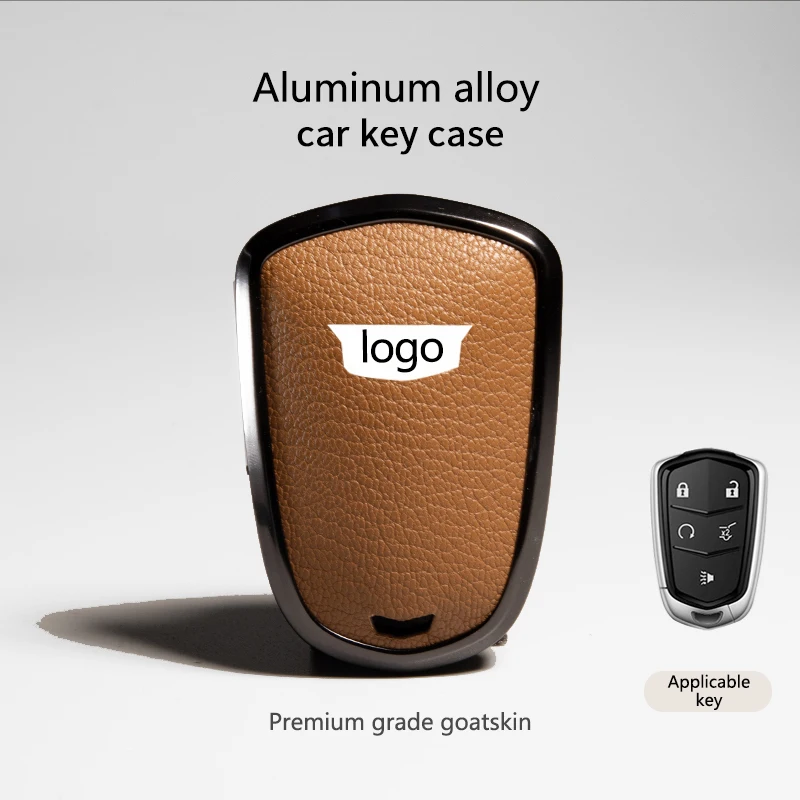 Untuk Cadillac ATS CT6 CTS DTS XT5 XT6 ESV SRX STS XTS ELR casing penutup kunci mobil pintar kulit Aloi aluminium gantungan kunci Fob
