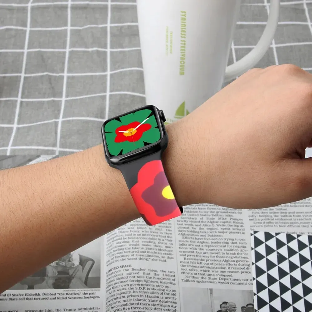 Black Unity Sports Strap For Apple Watch Bands Ultra2 49mm 45 44 42 41 40 38 Soft Silicone Watchbands Flower Of Unity For iWatch