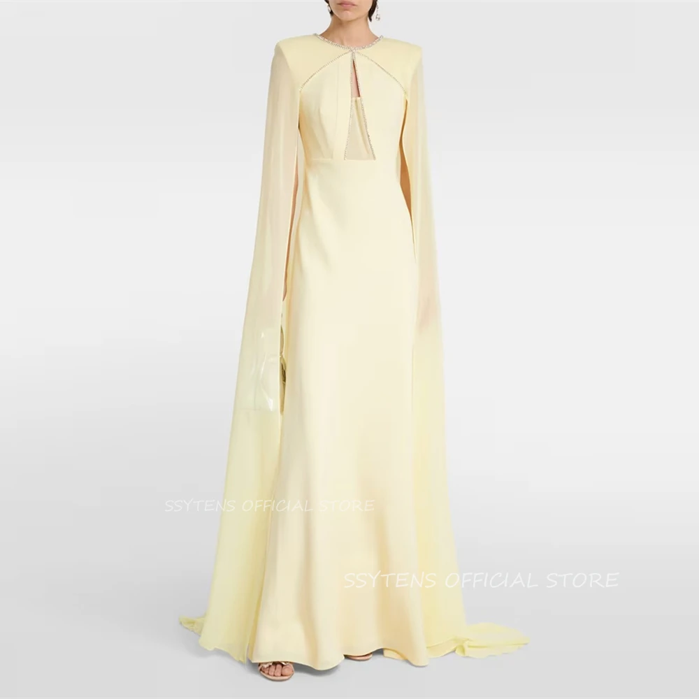 

Luxury Dubai Prom Gowns Light Yellow Beaded Evening Dress Chiffon Lady Formal Stage Gown Special Festival Haute Couture Dresses