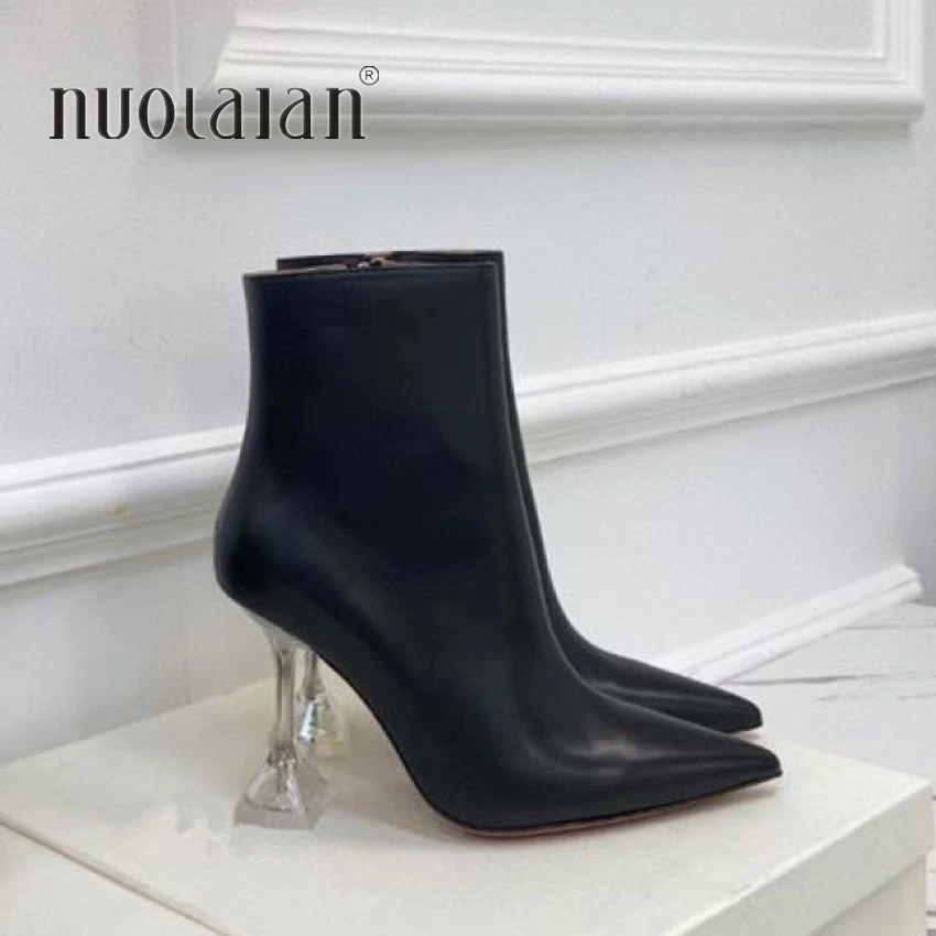 2023 New Ankle Boots Women Quality Pointed Toe Boots Female Fashion Short Boot Black High Heels Women Shoes Big Size 42