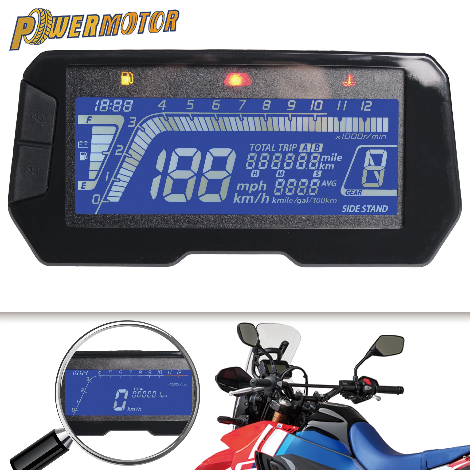 

12000RPM Motorcycle LED 6 Gear LCD Digital Speedometer Backlight Odometer 2 4 Cylinders Meter Without Wire Supermoto Modified