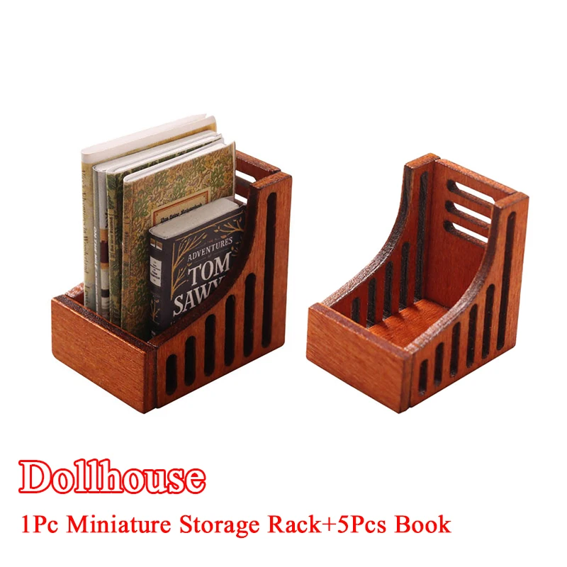 ชั้นวางหนังสือจิ๋วสำหรับบ้านตุ๊กตา 1 ชุด ขนาด 1:12 กล่องเก็บของตั้งโต๊ะ ของตกแต่งบ้านจำลอง ของเล่น อุปกรณ์เสริมบ้านตุ๊กตา