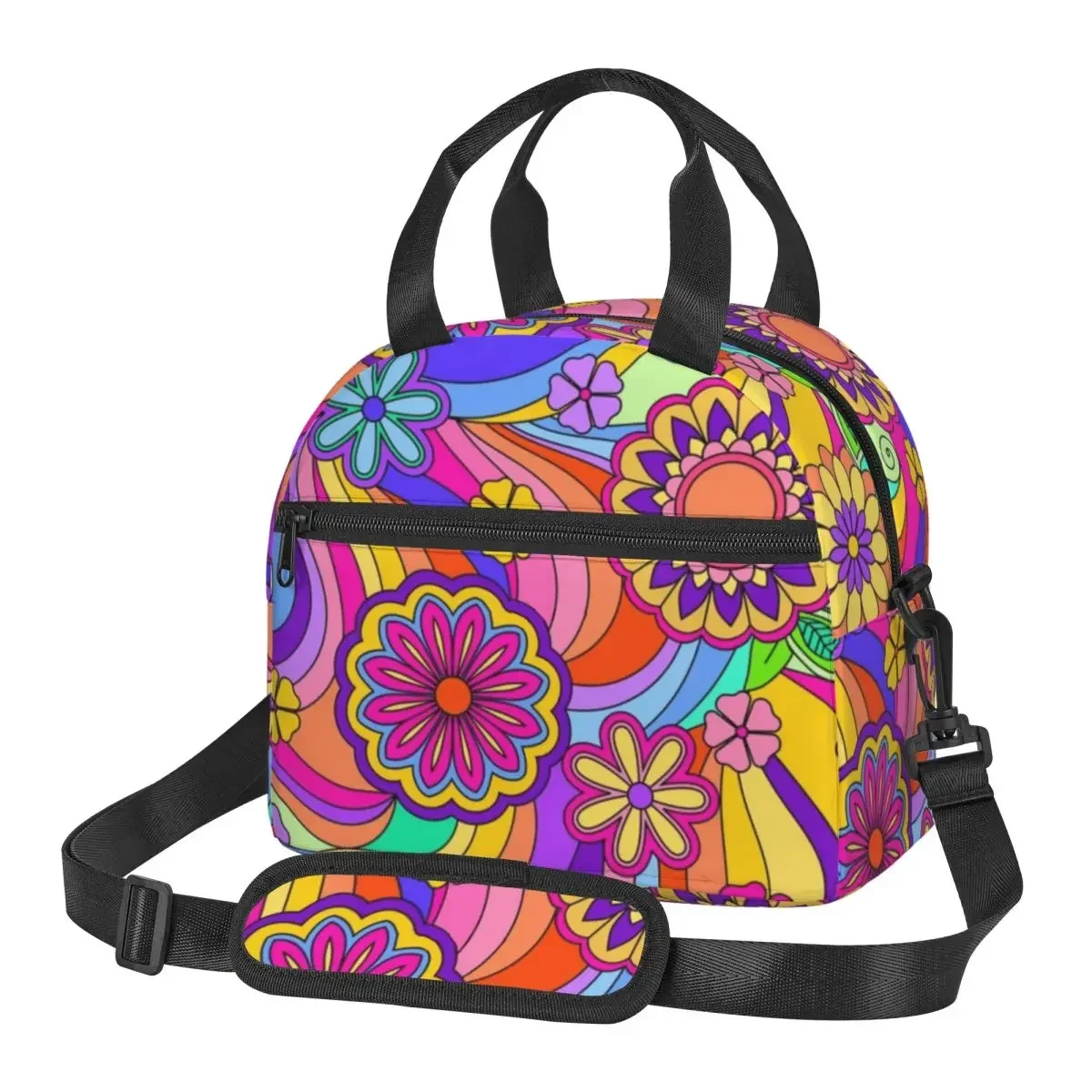 

Psychedelic Flower Power Lunch Bags Insulated Bento Box Resuable Lunch Tote Picnic Bags Cooler Bag for Woman