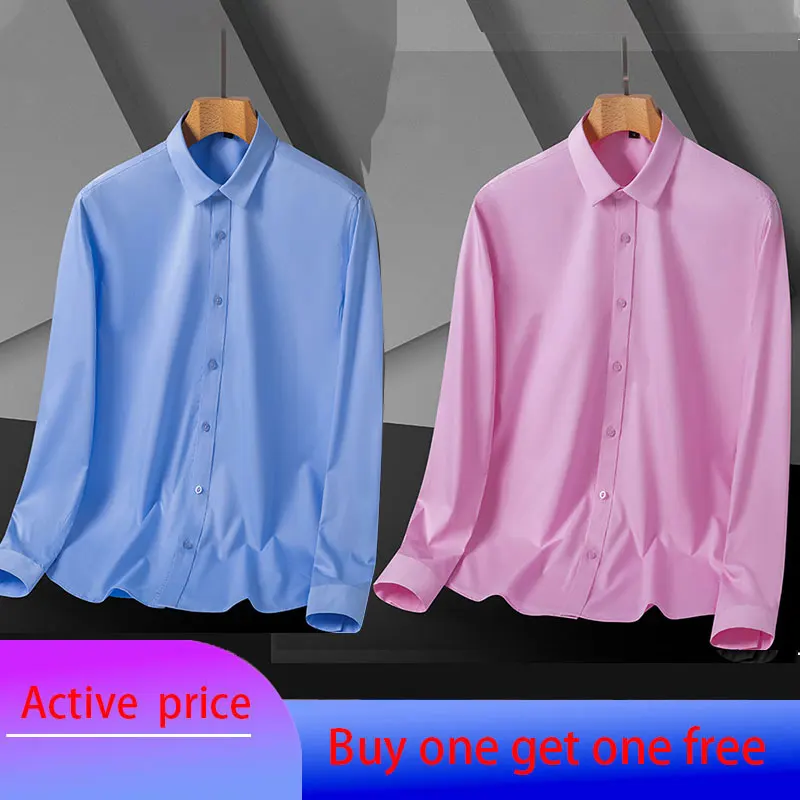 Men's shirt long sleeve bamboo fiber high quality spring/summer non-ironing formal business casual solid color slim fashion