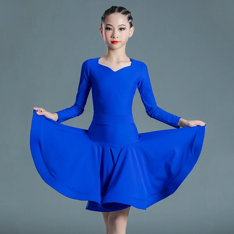 

2023 Latin Dance Performance Costumes For Kids Long Sleeved Tops Skirts Suit Girls Chacha Rumba Samba Latin Dance Dress DN14493