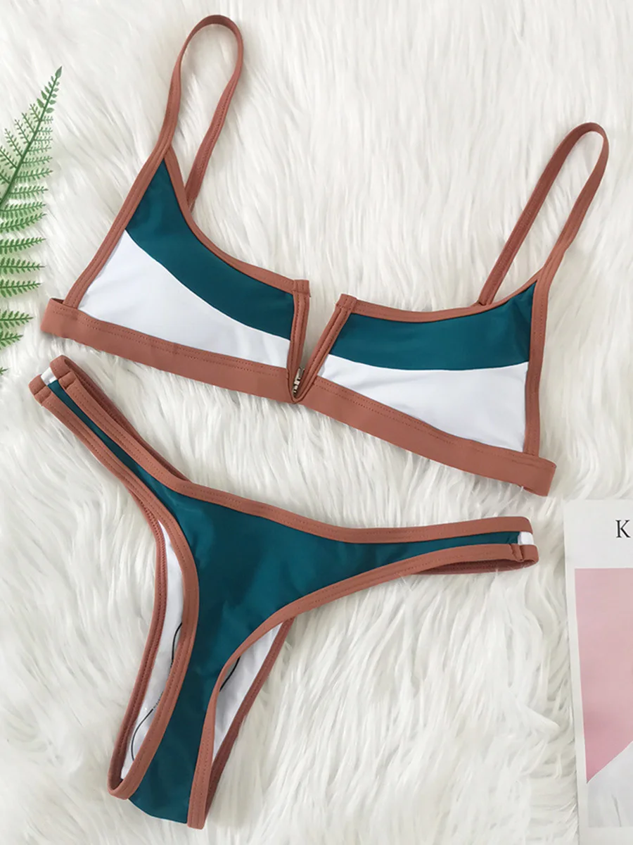 Splicing Denim V Shaped Thong Bikini Women Swimsuit Female Swimwear Two Pieces Bikini Set Bather Push Up Bathing Suit Swim Lady