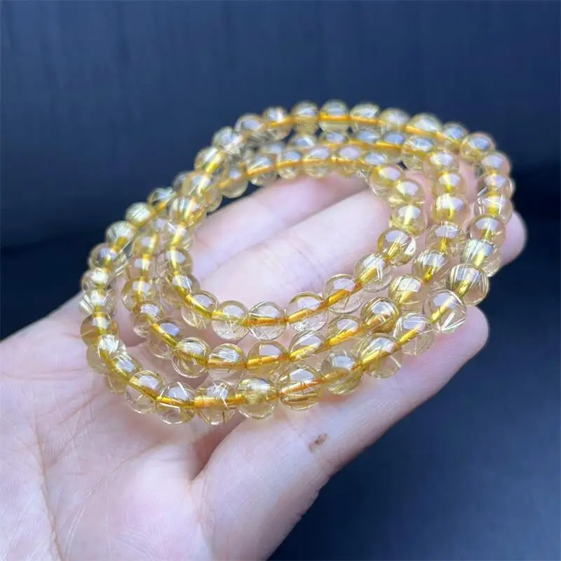 6.5MM Natural Golden Rutilated Quartz Triple Circle Bracelet Colorful Gemstone Bead Strings Fashion Beautifully Jewelry