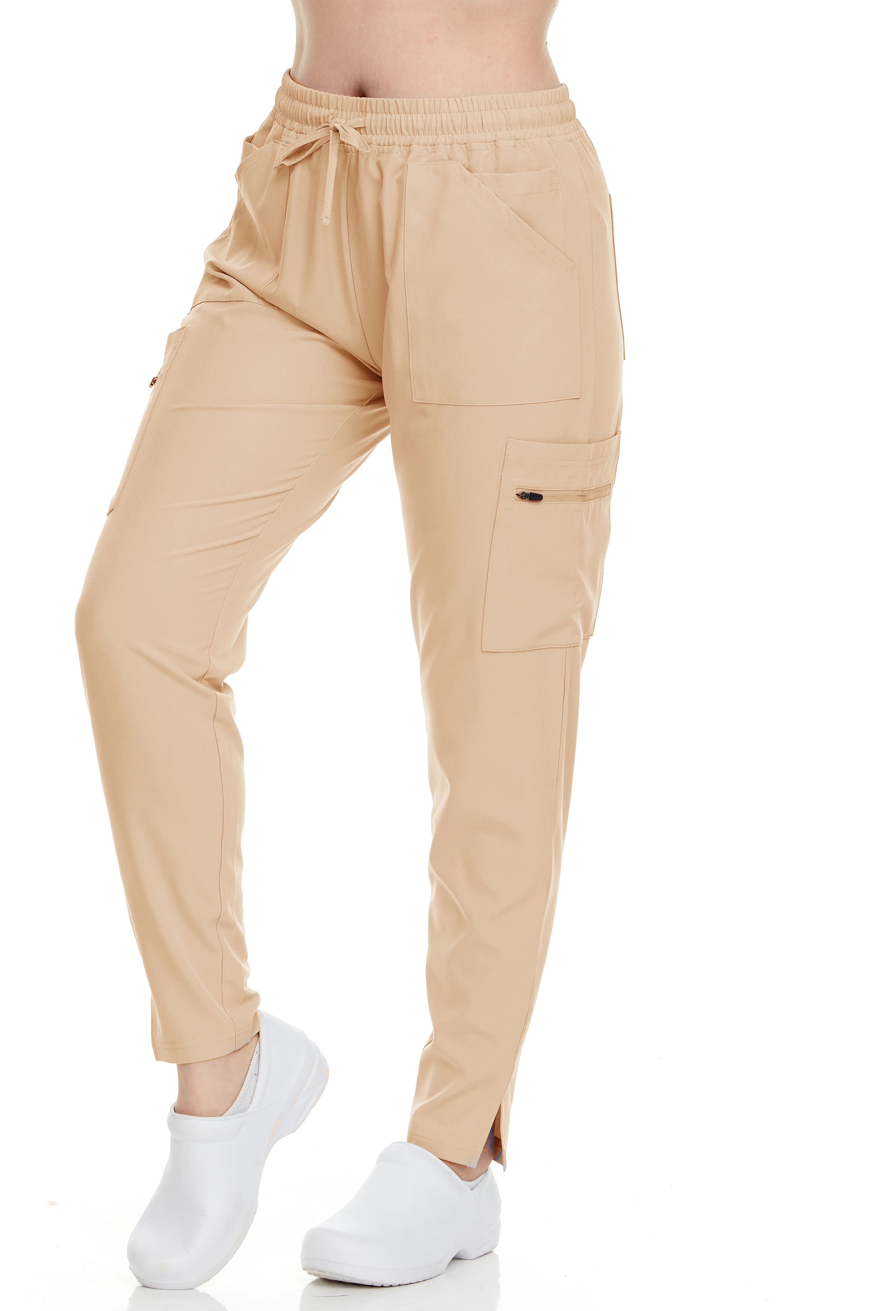 Heal + Wear Ladies Tapered Pants With 4 Cargo Pockets, 2 Zipper On The Side , 2 Front Pockes And Coin Pockets