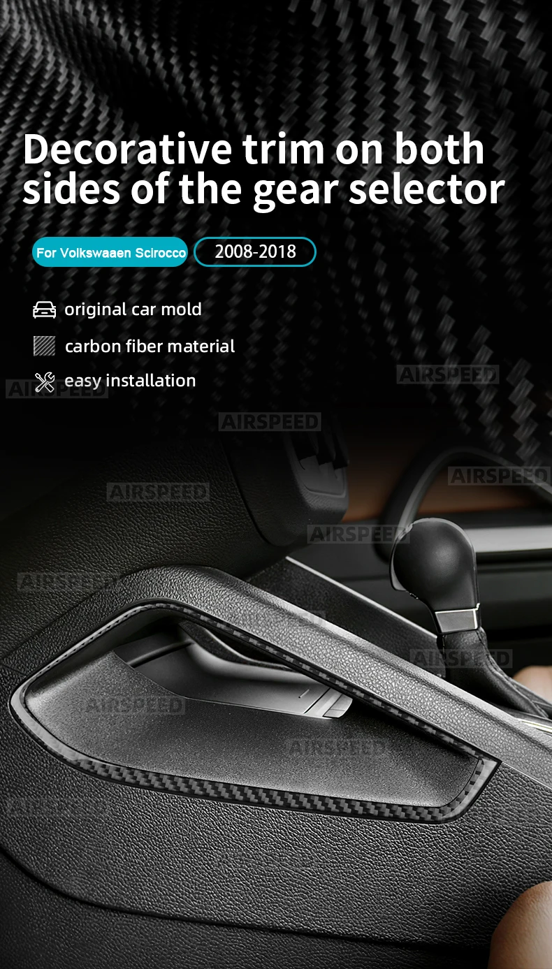 Für Volkswagen Scirocco 2008-2012 2013 2014 2015 2016 2017 2018 Echte Weiche Carbon-Faser Schalthebel-Seitenrahmen-Aufkleber Innenausstattung – Detail 1