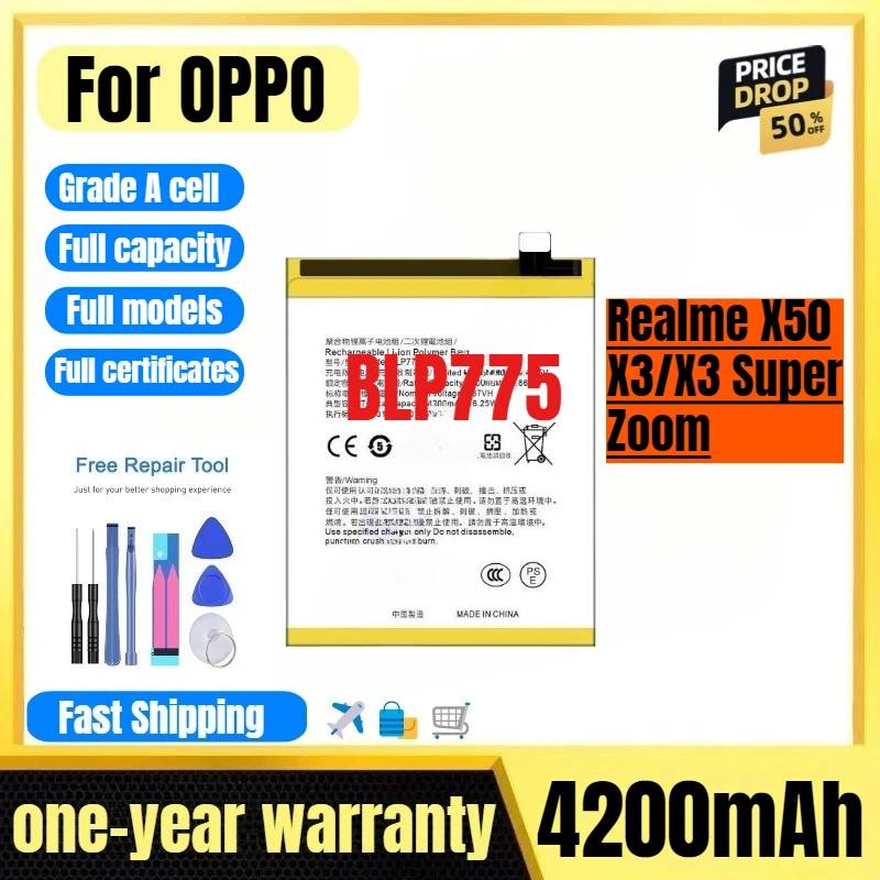 

BLP775 for OPPO Realme X50/X3/X3 Super Zoom Phone Battery High Quality High Capacity Replacement Bateria Grade A Cell with Tools