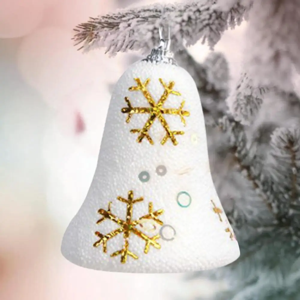 Holiday Party Atmosphere Enhancers Festive Christmas Snowflake Bell Ornaments for Home Office Decor Set of 4 White Foam Hanging