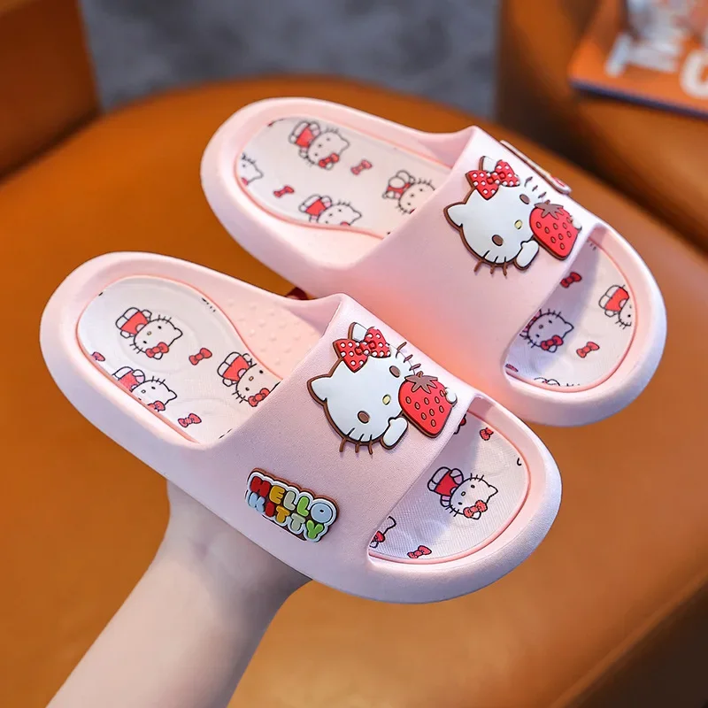 

Kawaii Sanrio Kuromi Kids Slippers Cinnamoroll Melody Hello Kitty Cute Anime Cartoon Boys Girls Home Shoes Sandals Gift for Girl