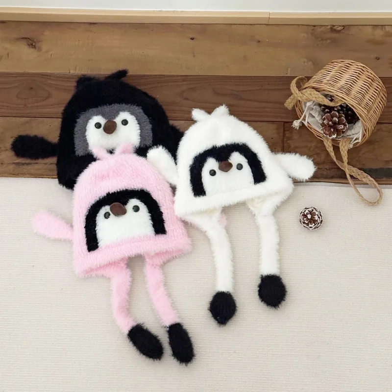 Penguin Shaped Baby Plush Hat, Winter Warm and Thick for Boys and Girls, Ear Protection Autumn and Winter Baby Head Cover Hat