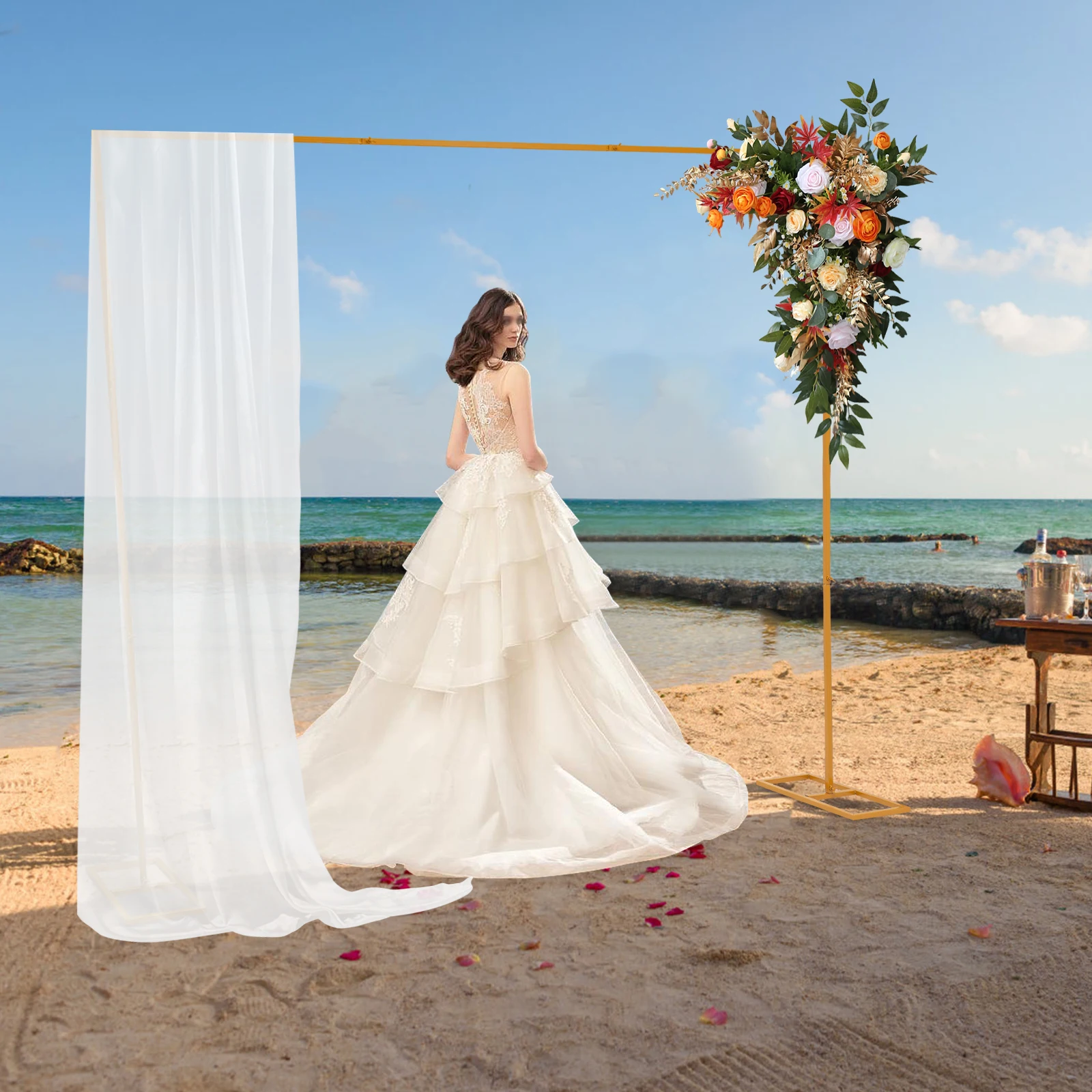 2.4*2.4m Wedding Arch Backdrop Metal Stand Square Flower Rack Frame Garden Party Decor White/Gold Square Arch