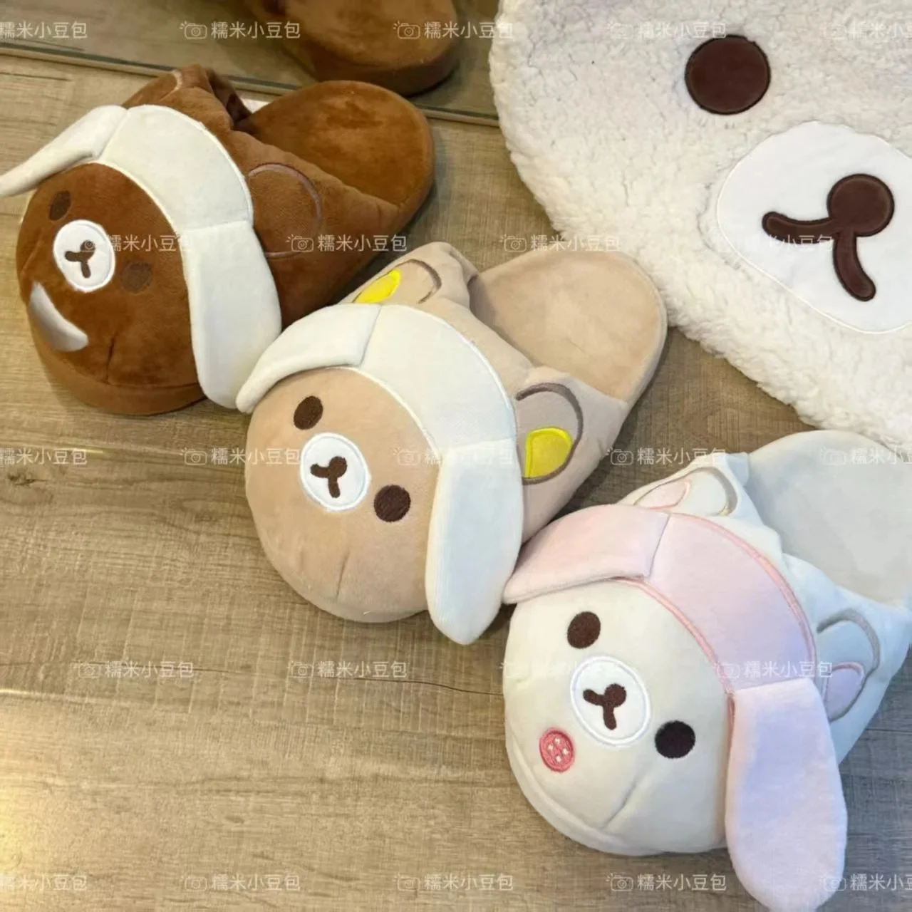 

Хлопковые тапочки Rilakkuma, милые домашние зимние теплые плюшевые тапочки с рисунком медведя, противоскользящие, с мягкой подошвой, унисекс, домашние тапочки для пары
